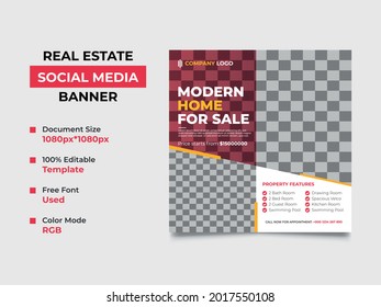 real estate social media banner template design, two image can place in the template. this design can be used as web banner, social media story, post etc. Fully editable, organized. vector , eps 10
