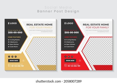 Real estate social media banner and house property square flyer, poster and brochure cover template Design