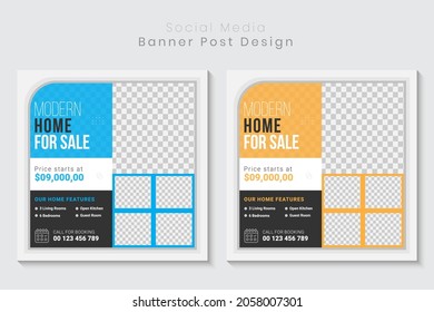 Real estate social media banner and house property square flyer, poster and brochure cover template Design