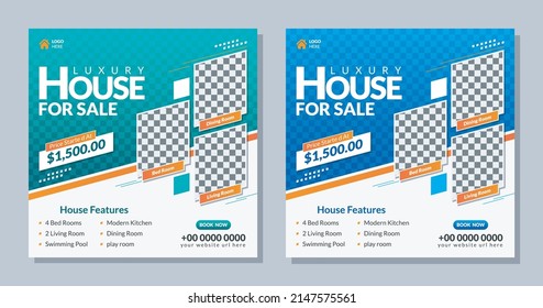 Real Estate Social Media Banner Template Design In Two Color.