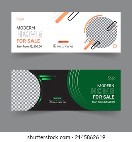 Real estate social media cover banner modern webinar for home sale branding, business cover template geometric shape design for attractive abstract elements post background space for web banner design