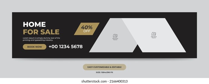 Real estate social media cover photo template. Home web banner 
