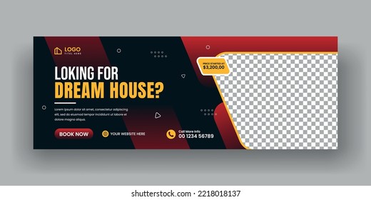 Real estate social media cover banner template and horizontal web banner design for business