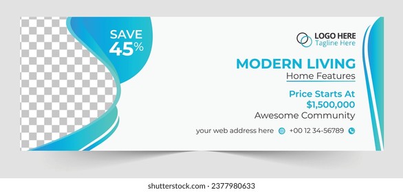Real estate social media cover page template and Modern House web banner promotion layout