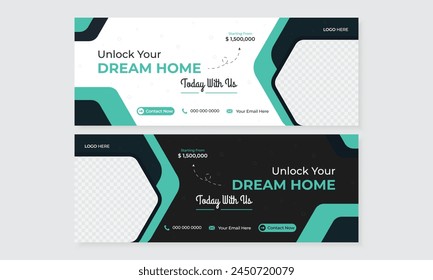 Real estate social media facebook timeline banner cover design template, home or house sale advertising marketing promotion web banner ads layout bundle, modern editable creative post banner