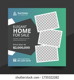 Real Estate Social Media Post Template, Editable Post Template Social Media Banners, Elegant of Real Estate or Home Sale Social Media Promotion, Square flyer design