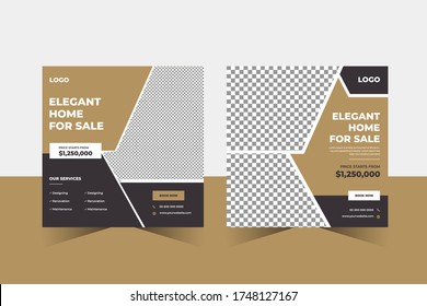 Real Estate Social Media Post Template,Minimalist design.Suitable for social media post and web internet ads,Set modern real estate square editable banner template.