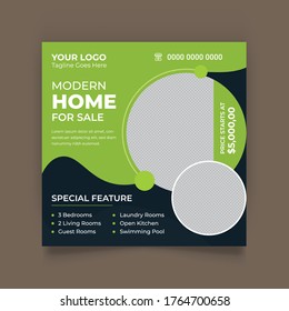 Real Estate Social Media Post Template, Social Media Banners, Elegant of Real Estate or Home Sale Social Media Promotion, Square flyer design Template.