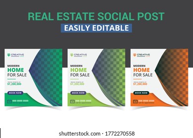 Immobilier les médias sociaux postent modèle de disposition unique modèle éditable ensemble d'images vectorielles pour la publicité promotionnelle d'appartement. La place du marketing numérique moderne sur les médias sociaux design d'affiches de vente et bannière instagram post.