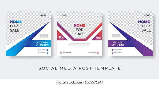 Real Estate Social Media Post Template. Home Sale Banner For Digital Marketing.