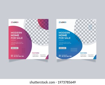 Real Estate Social Media Post Template, Fully Editable Vector, geometric design