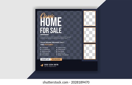 Real estate social media post design. social media banner template.