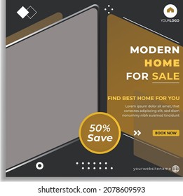 Real Estate Social Media Post Template, Editable Post Template Social Media Banners. Yellow and Gray Background Color Shape