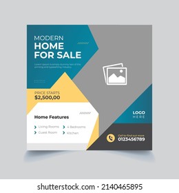 Real estate social media post. Elegant home sale promotion banner, Square flyer design