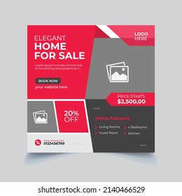 Real estate social media post. Elegant  promotion web banner, Home sale square flyer design