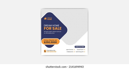 Real estate social media post template and apartment sale social media banners