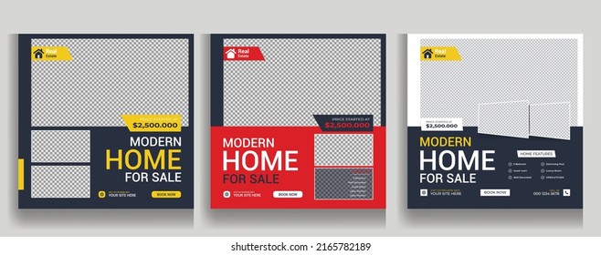 Real Estate Social Media Post Design. Real Estate or Home Sale Social Media Promotion, Square flyer design Template