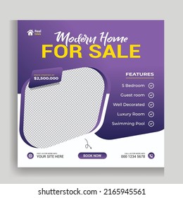 Real Estate Social Media Post Design. Real Estate Or Home Sale Social Media Promotion, Square Flyer Design Template