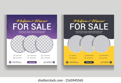 Real Estate Social Media Post Design. Real Estate or Home Sale Social Media Promotion, Square flyer design Template