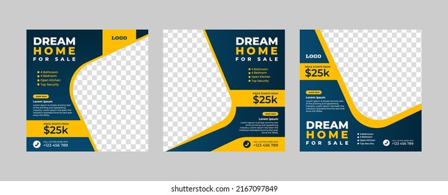 Real Estate Social Media Post Template. Editable Post Template Social Media Banners. Real Estate sale post. Home sale web banner or flyer and social media post template.