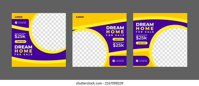 Real Estate Social Media Post Template. Editable Post Template Social Media Banners. Real Estate sale post. Home sale web banner or flyer and social media post template.
