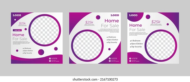 Real Estate Social Media Post Template. Editable Post Template Social Media Banners. Real Estate sale post. Home sale web banner or flyer and social media post template.