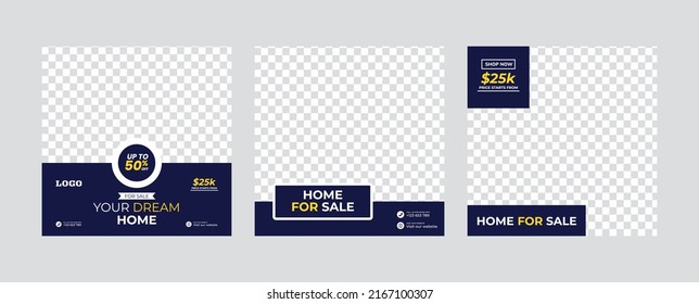 Real Estate Social Media Post Template. Editable Post Template Social Media Banners. Real Estate sale post. Home sale web banner or flyer and social media post template.