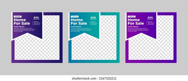 Real Estate Social Media Post Template. Editable Post Template Social Media Banners. Real Estate sale post. Home sale web banner or flyer and social media post template.