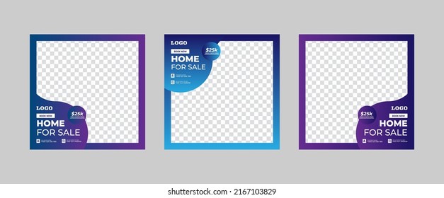 Real Estate Social Media Post Template. Editable Post Template Social Media Banners. Real Estate sale post. Home sale web banner or flyer and social media post template.