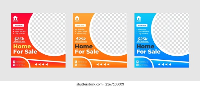 Real Estate Social Media Post Template. Editable Post Template Social Media Banners. Real Estate sale post. Home sale web banner or flyer and social media post template.