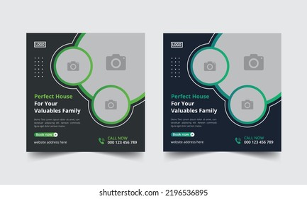 Real estate social media post vector design template. Creative online advertising social media banner layout