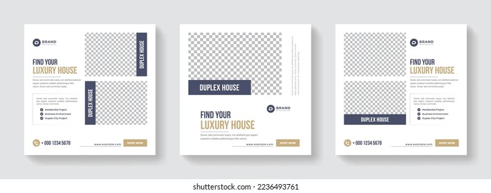 Real Estate Social Media Post Template. Real Estate Social Media Banner Design. Home Sale, House Sale, Interior, Furniture Sale Social Media Promotion Banner Design. Set of Editable Social Media Post.