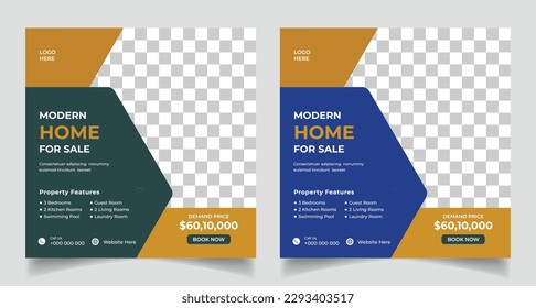 Real estate social media post and Instagram banner template. Modern home for sale social media post template design