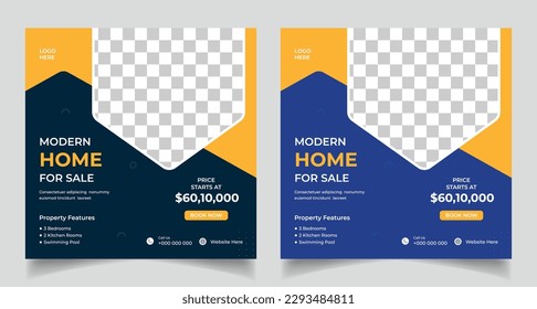 Real estate social media post and corporate Instagram banner template. Modern home for sale social media post template design