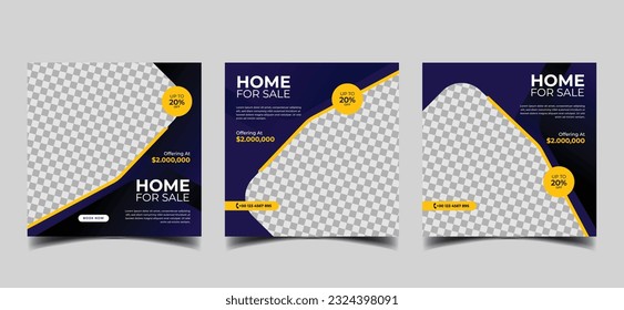 real estate social media post for square web banner design template 