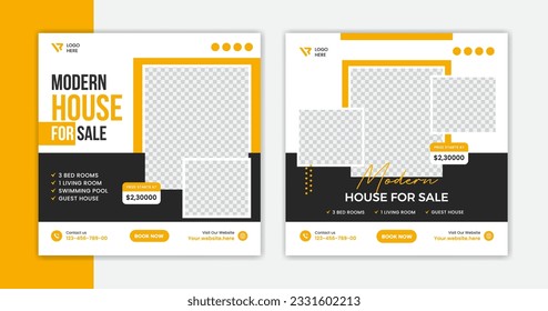 Real Estate Social Media Post Layout template design for house, property, home