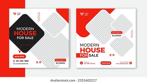 Real Estate Social Media Post Layout template design for house, property, home