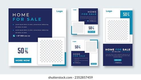 Publicación inmobiliaria de medios sociales para promoción de marketing en línea pancarta, historia y volante de anuncios en Internet