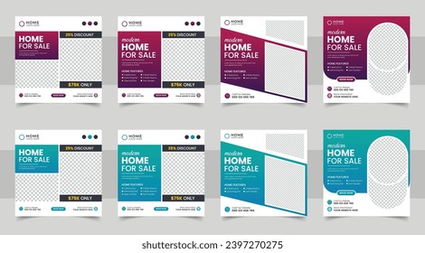 Real estate social media post banner template or square web banner design. 
Modern home sale social media post banner design.