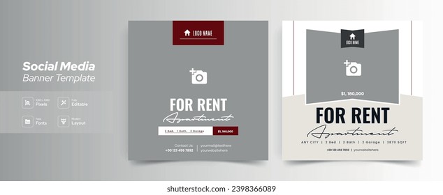 Real Estate Social Media Post Template, Editable Post Template Social Media Banners.