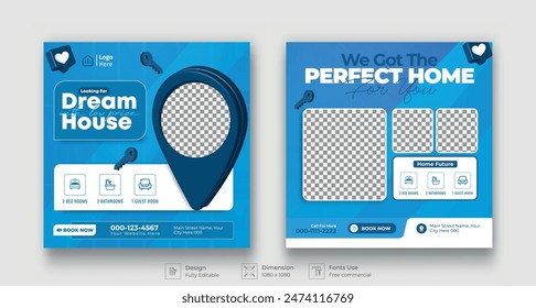 Real Estate Social Media Post Template, Editable Post Template Social Media Banners.