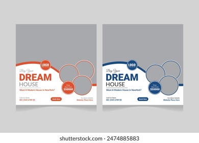 Real Estate Social Media Post Template, Editable Modern Home Sale Social Media Promotion, 
Square Banner design Template.