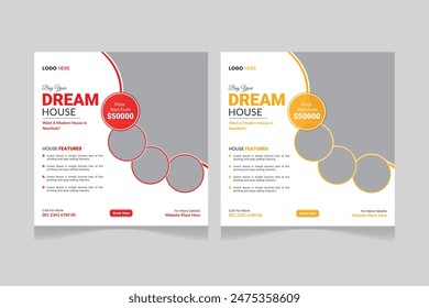 Real Estate Social Media Post Template, Editable Modern Home Sale Social Media Promotion, 
Square Banner design Template.