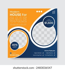 Real estate social media post template design. Modern Home Sale Social Media Promotion, or Elegant of Editable Social Media Post Banner.