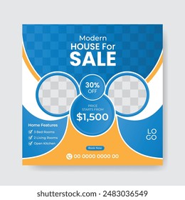 Real estate social media post template design. Modern Home Sale Social Media Promotion, or Elegant of Editable Social Media Post Banner.