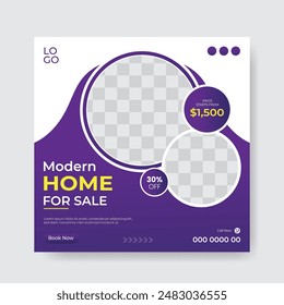 Real estate social media post template design. Modern Home Sale Social Media Promotion, or Elegant of Editable Social Media Post Banner.