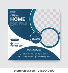 Real Estate Social Media Post Template. Elegant of Real Estate Home sale web banner or flyer and social media post template.