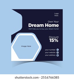 Real Estate Social Media Post Template Design, Editable Post Template Social Media Web Banners