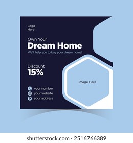 Real Estate Social Media Post Template Design, Editable Post Template Social Media Web Banners