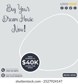 Real Estate Social Media Post Template. Elegant of Real Estate Home sale web banner or flyer and social media post template.
